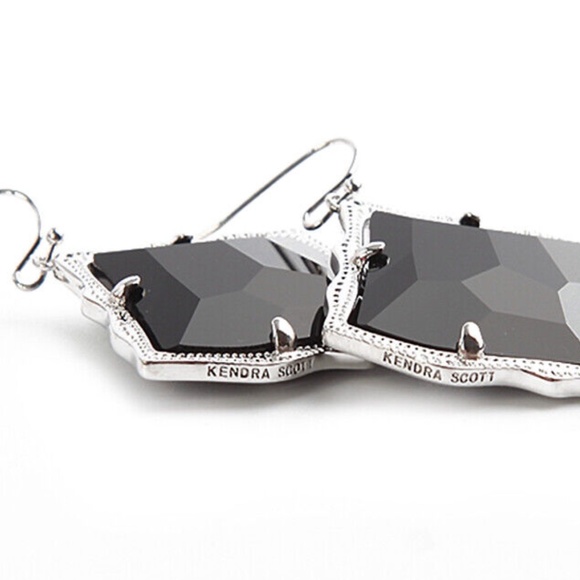 NEW Kendra Scott SILVER Framed Kirsten Black Glass Drop Earrings w/ Dust Bag - Picture 6 of 9